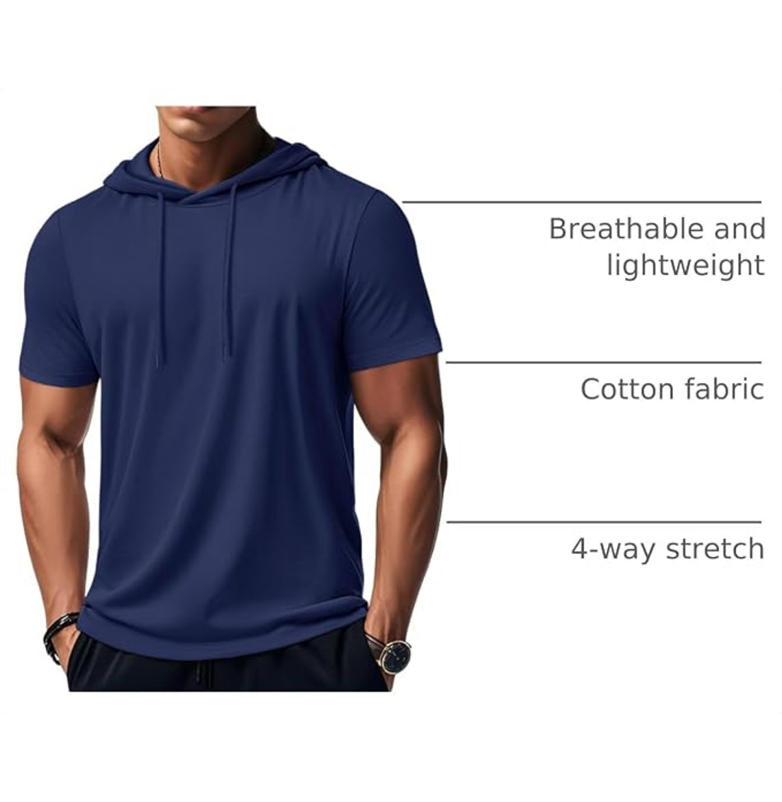 MAGCOMSEN - Men's Short Sleeve Hoodie Cotton Workout Hooded T-Shirts