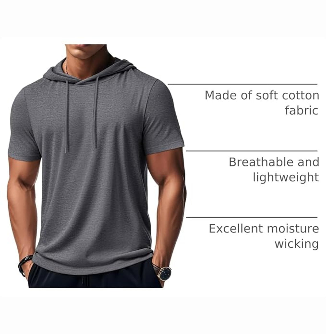 MAGCOMSEN - Men's Short Sleeve Hoodie Cotton Workout Hooded T-Shirts