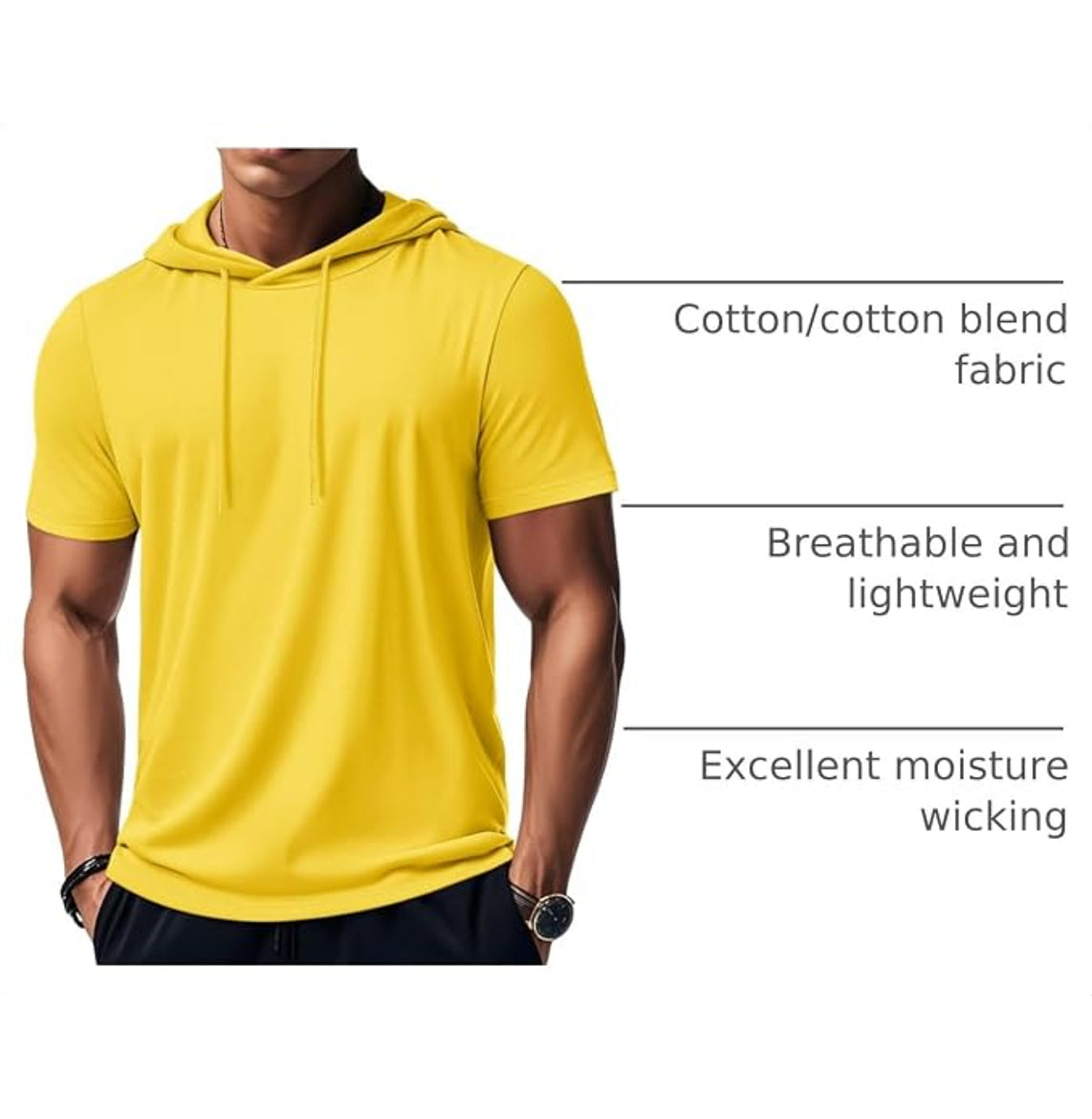 MAGCOMSEN - Men's Short Sleeve Hoodie Cotton Workout Hooded T-Shirts