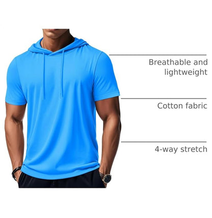 MAGCOMSEN - Men's Short Sleeve Hoodie Cotton Workout Hooded T-Shirts