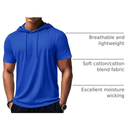MAGCOMSEN - Men's Short Sleeve Hoodie Cotton Workout Hooded T-Shirts