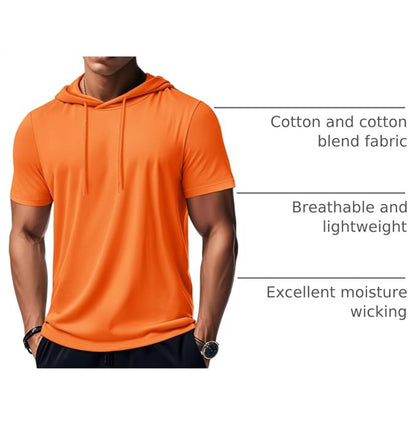 MAGCOMSEN - Men's Short Sleeve Hoodie Cotton Workout Hooded T-Shirts