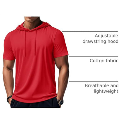 MAGCOMSEN - Men's Short Sleeve Hoodie Cotton Workout Hooded T-Shirts