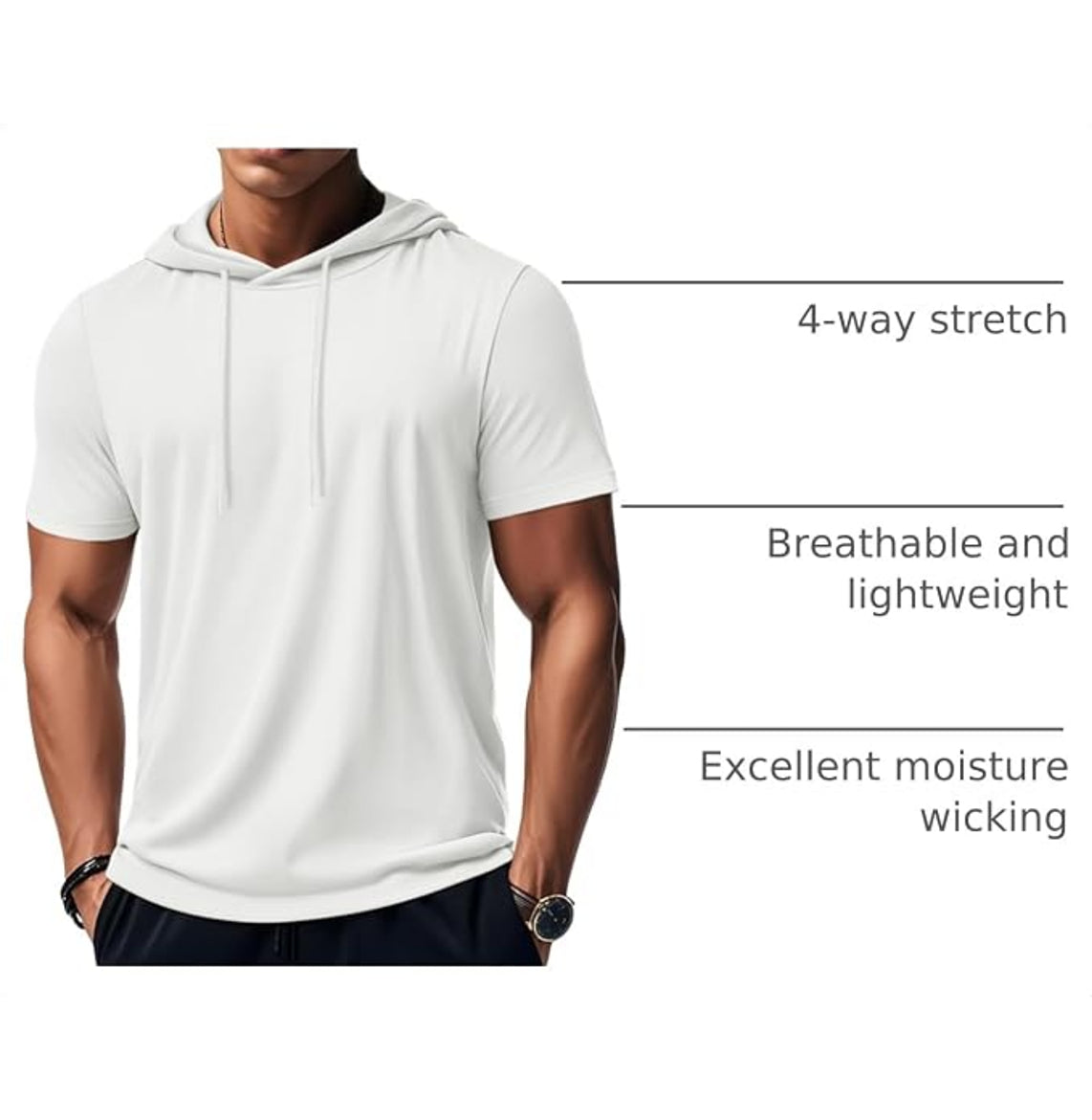 MAGCOMSEN - Men's Short Sleeve Hoodie Cotton Workout Hooded T-Shirts