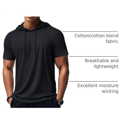 MAGCOMSEN - Men's Short Sleeve Hoodie Cotton Workout Hooded T-Shirts