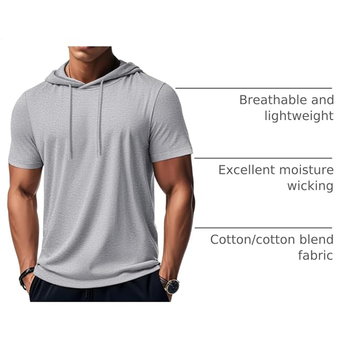 MAGCOMSEN - Men's Short Sleeve Hoodie Cotton Workout Hooded T-Shirts