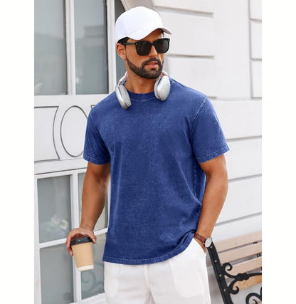 Runcati - Men's Short Sleeve Acid Wash T-Shirts