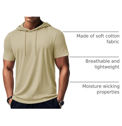 MAGCOMSEN - Men's Short Sleeve Hoodie Cotton Workout Hooded T-Shirts