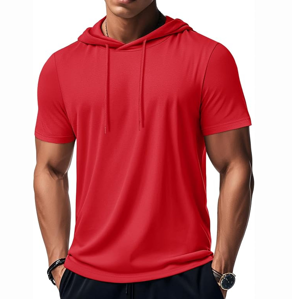 MAGCOMSEN - Men's Short Sleeve Hoodie Cotton Workout Hooded T-Shirts
