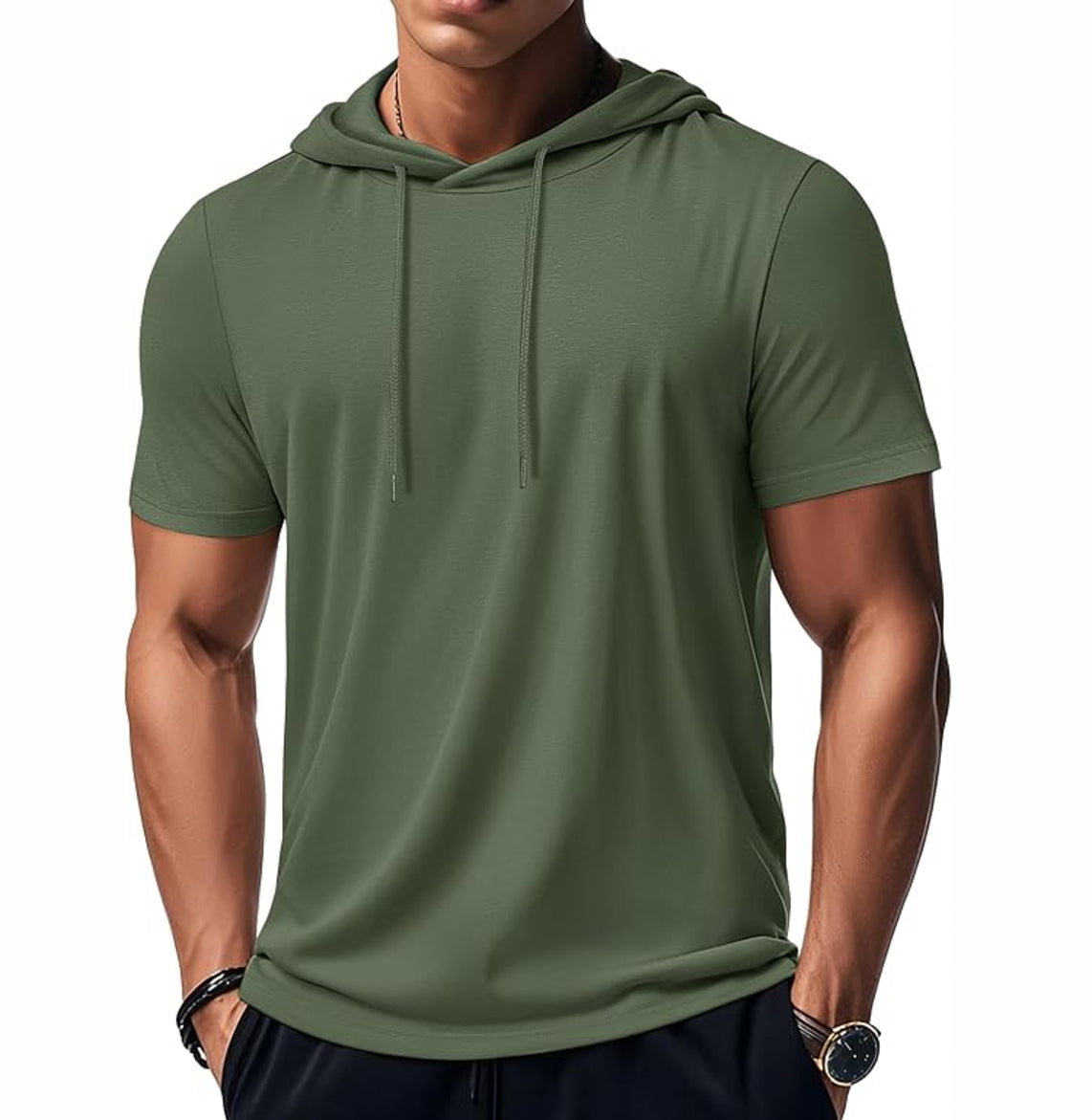 MAGCOMSEN - Men's Short Sleeve Hoodie Cotton Workout Hooded T-Shirts