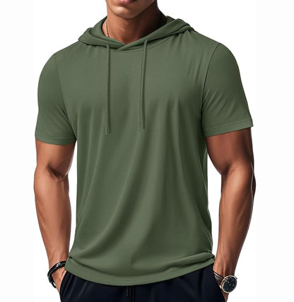 MAGCOMSEN - Men's Short Sleeve Hoodie Cotton Workout Hooded T-Shirts