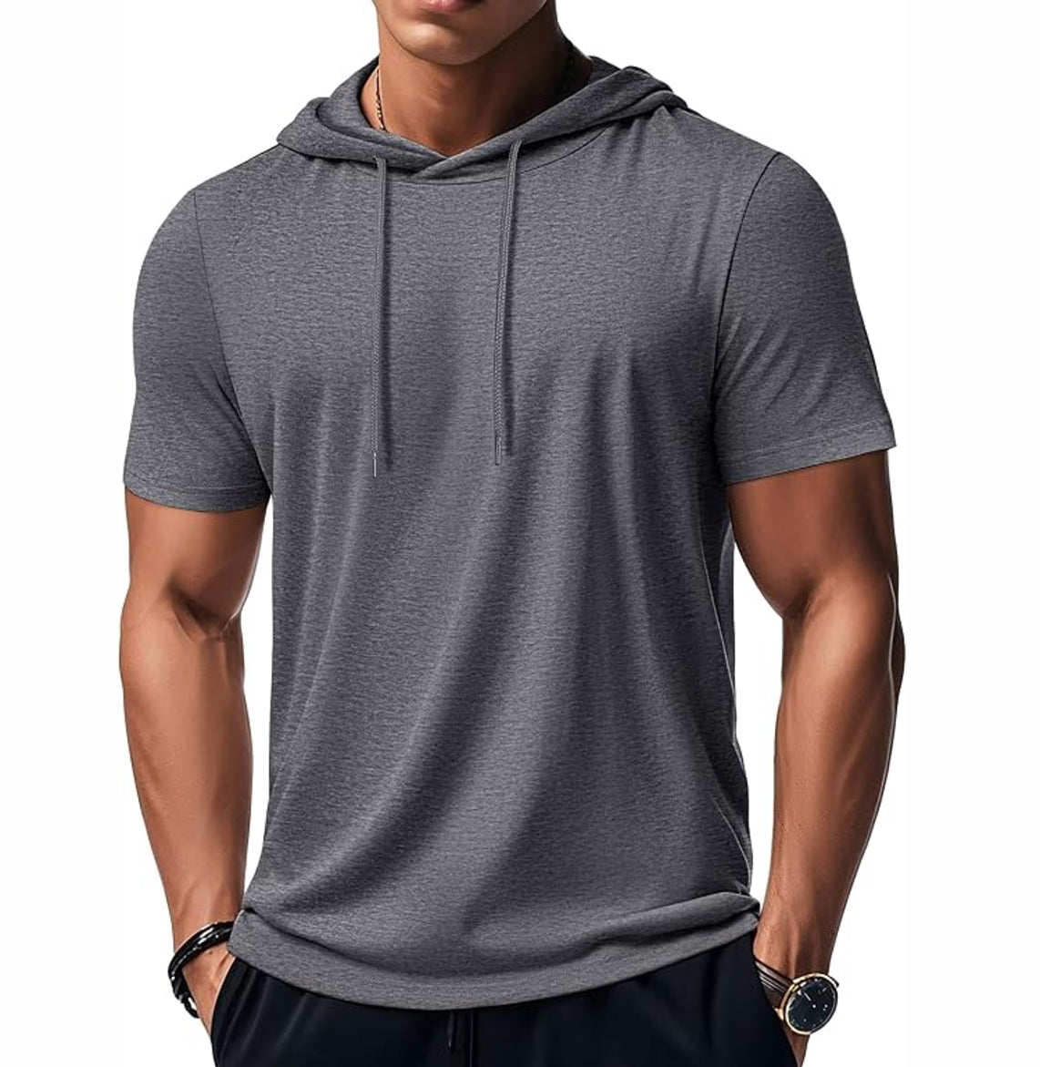 MAGCOMSEN - Men's Short Sleeve Hoodie Cotton Workout Hooded T-Shirts