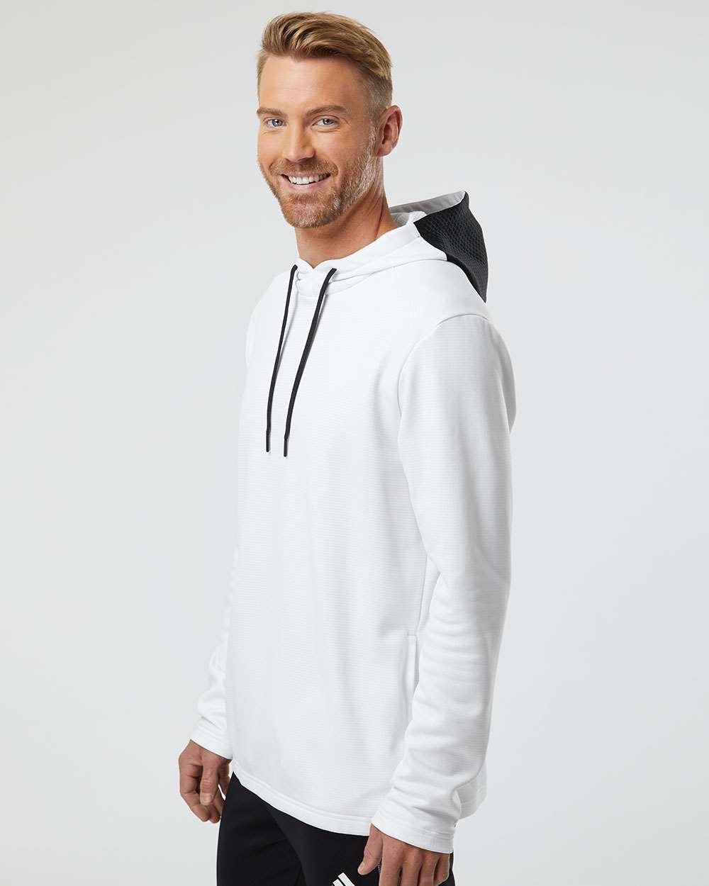 Adidas - Men's Textured Mixed Media Midweight Hooded Sweatshirt - A530 - MAD Merch USA